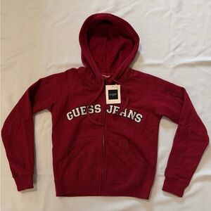 NWT GUESS JEANS BURGUNDY FULL ZIP HOODIE SWEATSHIRT KIDS  size M LONG SLEEVE